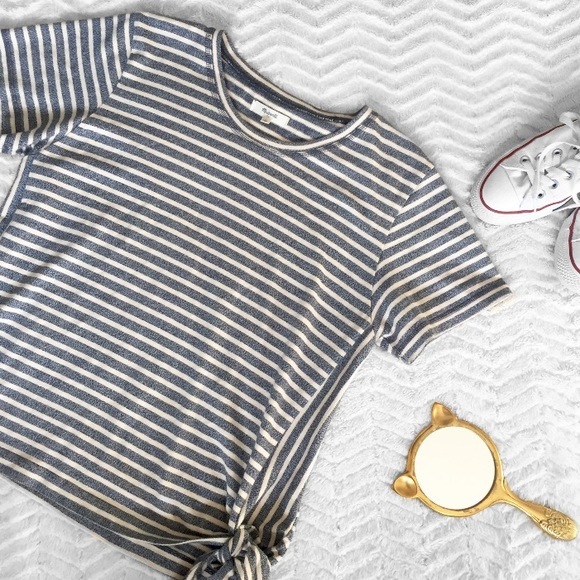 Madewell Tops - Madewell Striped Top with Side Ties Blue and Cream